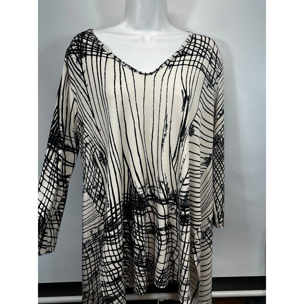 Clara Sun Woo Top Medium Black White Medium Blouse Long Sleeve Casual
